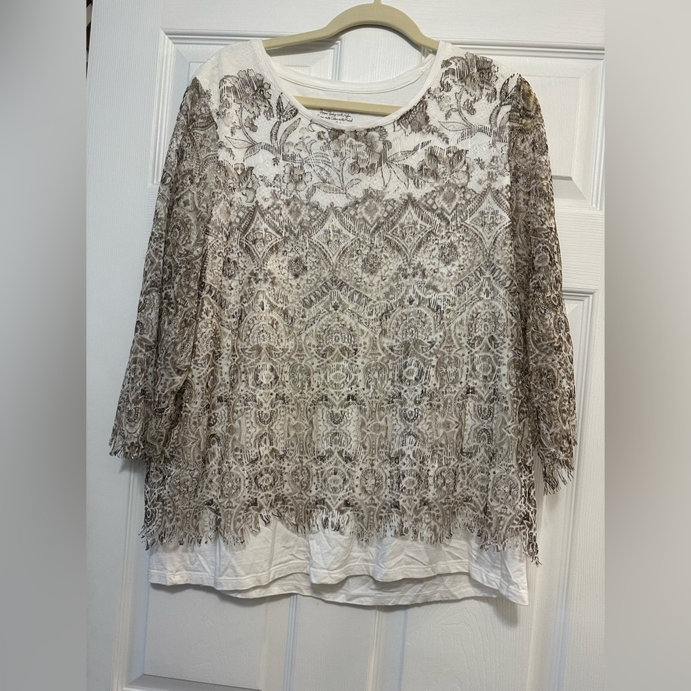 Chico's Lace Blouse - Cream and Brown